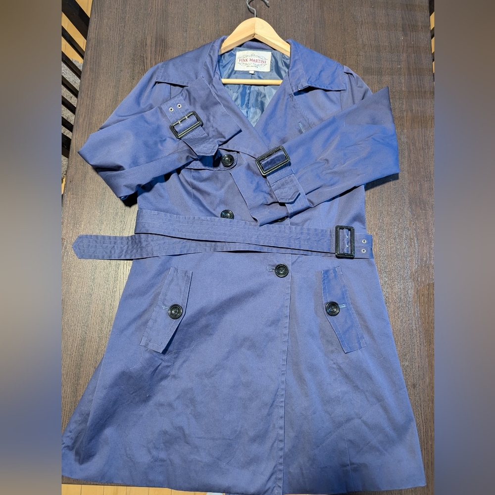 Pink Martini Blue Grey Trench Coat L